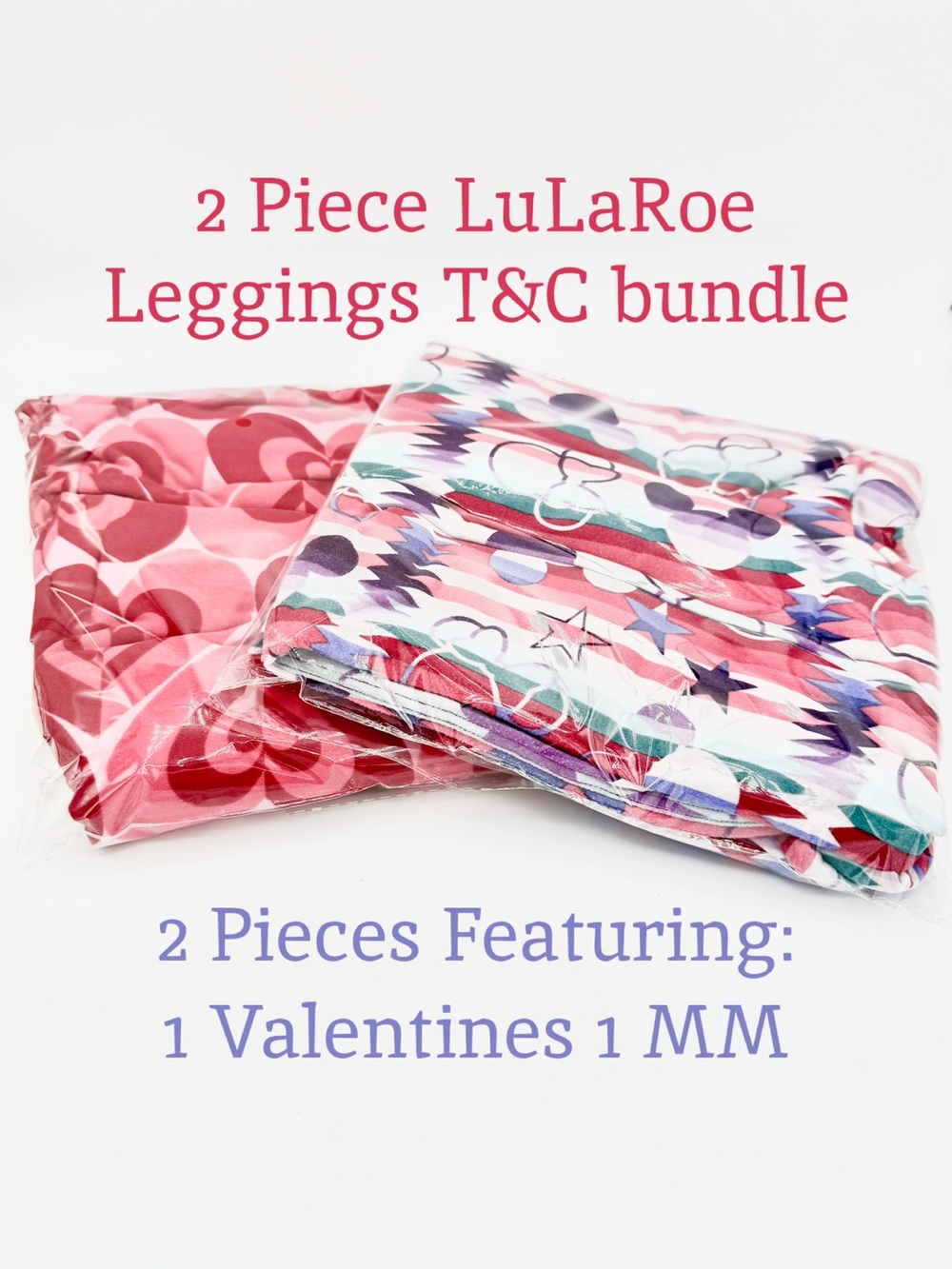 EUC LuLaRoe Tall & Curvy 2 Pc Leggings Bundle Feat. Valentines & Minnie Mouse